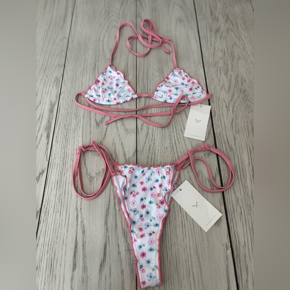 Fenity, bikini, white with flowers, size (S)  / 2 piece set